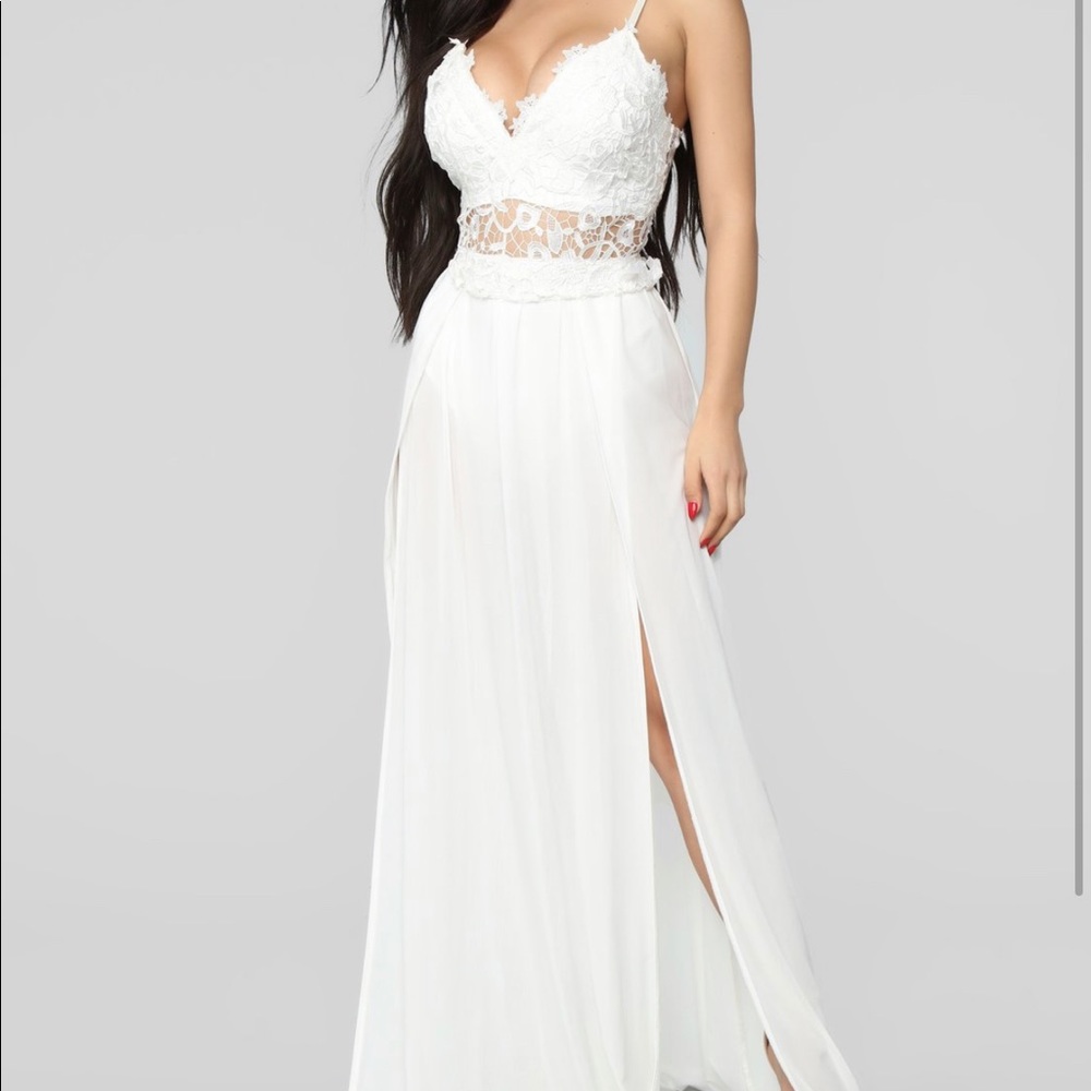 White long crochet dress